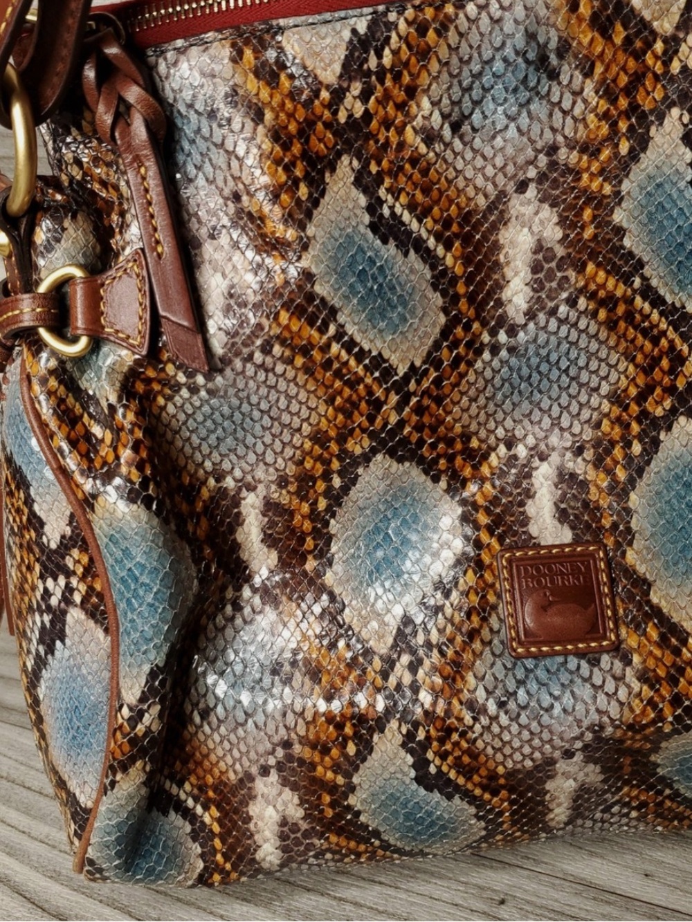 Dooney & Bourke Brown Multi Python-Print Leather Shoulder Bag - Picture 3 of 16